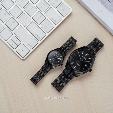 Alba AH7BP3X1_AS9R09X1 Couple Black Dial Black Stainless Steel Strap