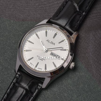 Alba AN8089X1 Ladies Silver Dial Black Leather Strap