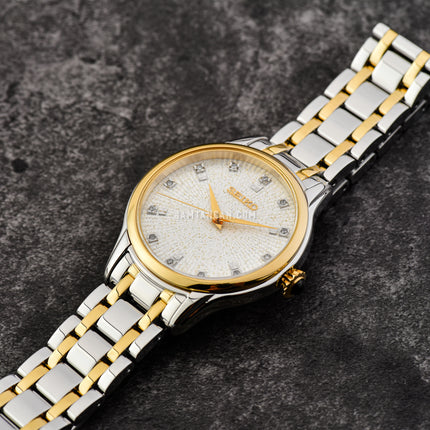 Seiko Ladies SRZ550P1 Cream Sparkle Effect Dial Dual Tone Stainless Steel Strap