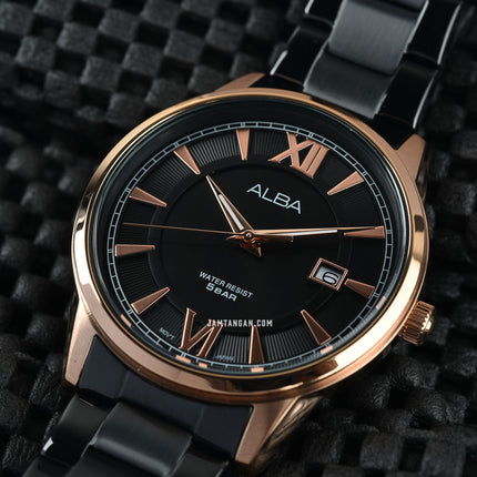 Alba Prestige AS9P42X1 Men Black Dial Black Stainless Steel Strap