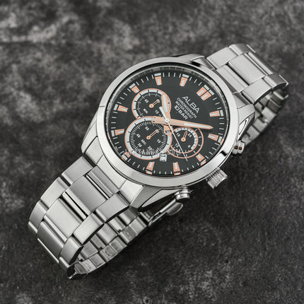 Alba AT3H67X1 Chronograph Men Black Dial Stainless Steel Strap