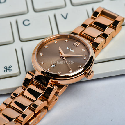 MIDO Baroncelli M022.210.33.296.00 Donna Brown Dial Rose Gold Stainless Steel Strap