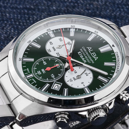 Alba Active AT3K27X1 Men Chronograph Green Dial Stainless Steel Strap