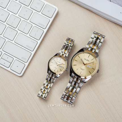 Alba AN8080X1_AJ6184X1 Couple Gold Dial Dual Tone Stainless Steel Strap