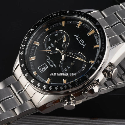 Alba Signa A4B015X1 Chronograph Men Black Dial Stainless Steel Strap