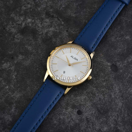 Alba AH7DJ4X1 Ladies Silver Dial Blue Leather Strap