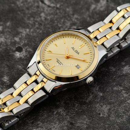 Alba Prestige AH7CE8X1 Ladies Light Champagne Dial Dual Tone Stainless Steel Strap