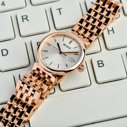 MIDO Dorada M033.210.33.031.00 Silver Dial Rose Gold Stainless Steel Strap