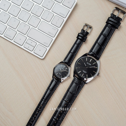 Alba ARX139X1_ARX121X1 Couple Black Dial Black Leather Strap