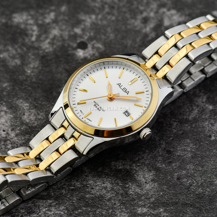 Alba Prestige AH7CF0X1 Ladies Silver White Dial Dual Tone Stainless Steel Strap