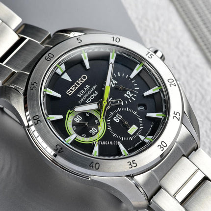 Seiko Solar SSC177P1 Chronograph Black Dial Stainless Steel Strap