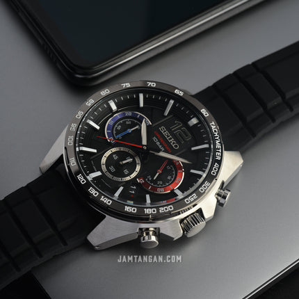 Seiko Chronograph SSB347P1 Neo Sport Black Dial Black Rubber Strap