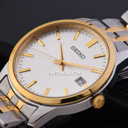 Seiko Classic SUR402P1 Discover More White Sunray Dial Dual Tone Stainless Steel Strap