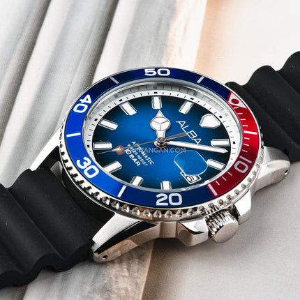 Alba Mechanical AU4061X1 Automatic Men Blue Dial Black Rubber Strap