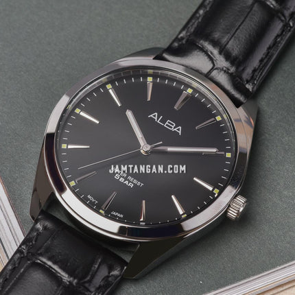 Alba ARX121X1 Men Black Dial Black Leather Strap