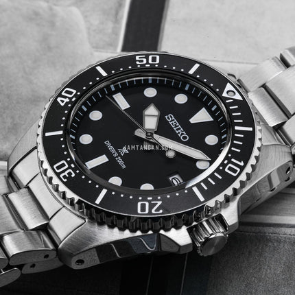 Seiko Prospex SNE597P1 Solar Diver Black Dial Stainless Steel Strap
