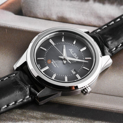 Alba AH7EQ3X1 Ladies Blue Dial Black Leather Strap