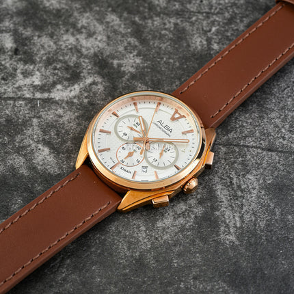 Alba Active AT3G86X1 Chronograph Men Silver Dial Brown Leather Strap
