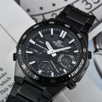 Casio Edifice EFV-C110DC-1ADF Black Digital Analog Dial Black Stainless Steel Band