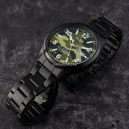 Alba Mechanical AL4313X1 Automatic Men Green Camouflage Dial Black Stainless Steel Strap