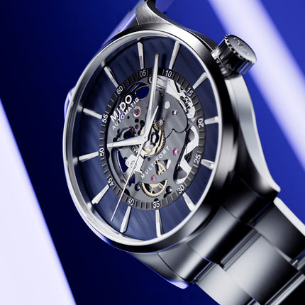 MIDO Multifort M038.436.11.041.00 Skeleton Vertigo Automatic Blue Dial Stainless Steel Strap