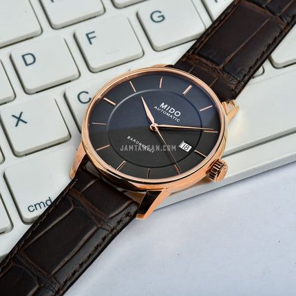 MIDO Baroncelli M037.407.36.061.00 Signature Gent Automatic Anthracite Dial Brown Leather Strap