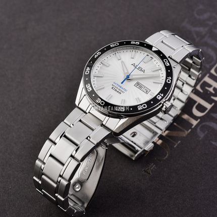 Alba Mechanical A3B011X1 Automatic Men Silver White Patterned Dial Stainless Steel Strap