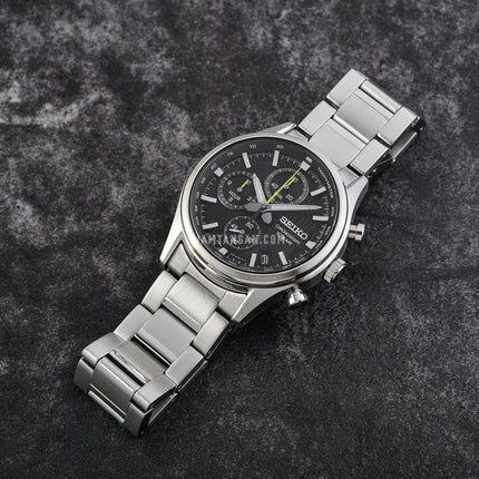 Seiko Chronograph SSB419P1 Black Dial Stainless Steel Strap