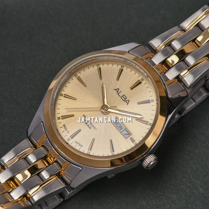 Alba AN8080X1_AJ6184X1 Couple Gold Dial Dual Tone Stainless Steel Strap