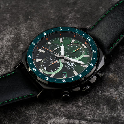 Casio Edifice EFV-600CL-3AVUDF Chronograph Men Green Dial Black Leather Band