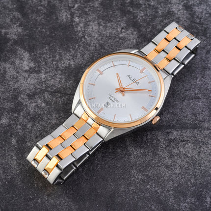 Alba Prestige AS9L08X1 Men Silver White Dial Dual Tone Stainless Steel Strap