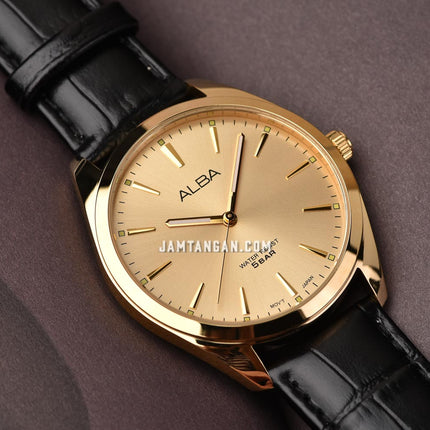 Alba ARX140X1_ARX122X1 Couple Gold Dial Black Leather Strap