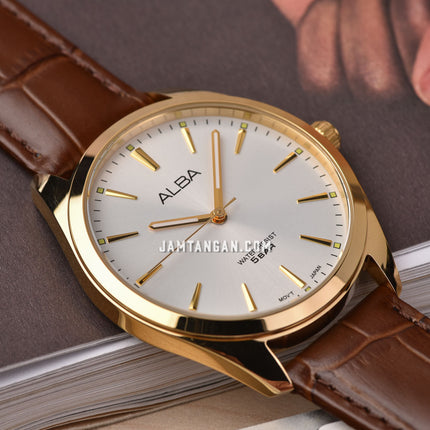 Alba ARX124X1 Men Silver Dial Brown Leather Strap