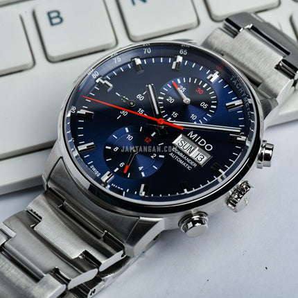 MIDO Commander II M016.414.11.041.00 Chronograph Automatic Blue Dial Stainless Steel Strap