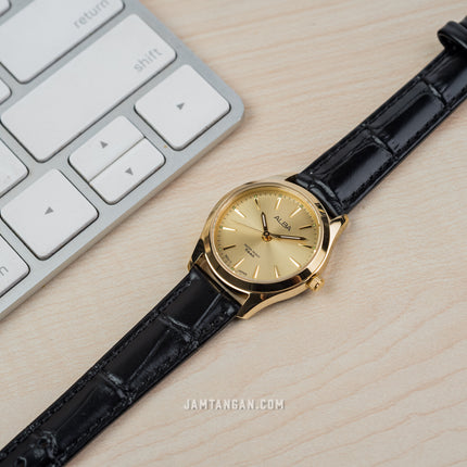 Alba ARX140X1 Ladies Gold Dial Black Leather Strap