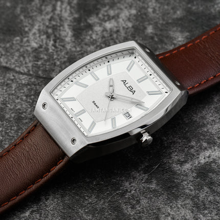 Alba Active AG8N23X1 Men Silver White Patterned Dial Brown Leather Strap