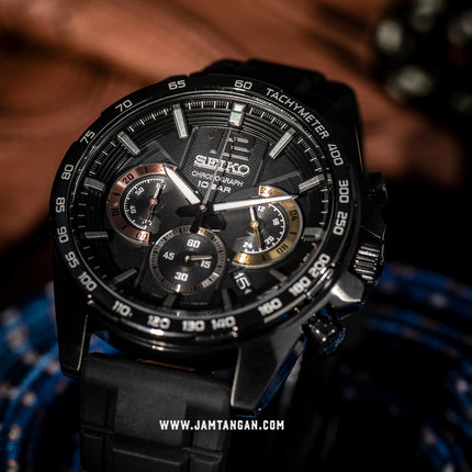 Seiko Chronograph SSB349P1 Neo Sport Black Dial Black Rubber Strap