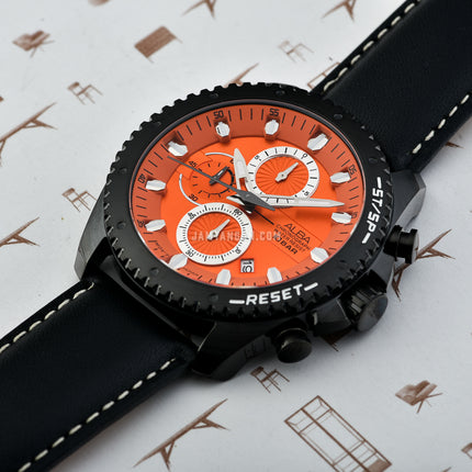 Alba Active AM3643X1 Men Orange Dial Black Leather Strap