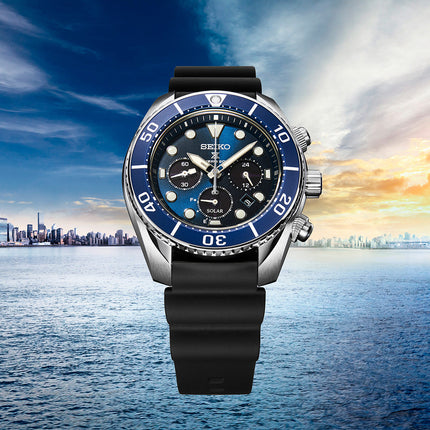 Seiko Prospex SSC759J1 Sumo Solar Chronograph Blue Navy Dial Black Silicone Strap