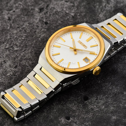 Seiko Classic SUR558P1 Men White Dial Dual Tone Stainless Steel Strap