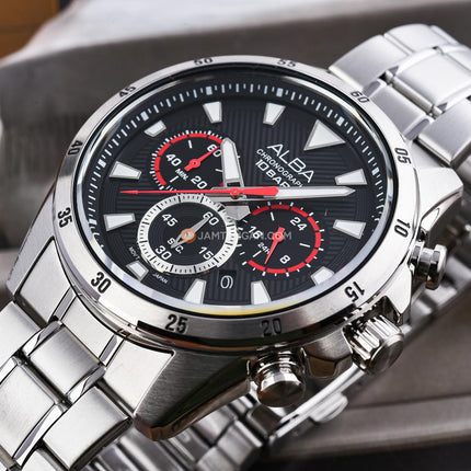 Alba Active AT3K63X1 Men Chronograph Black Dial Stainless Steel Strap