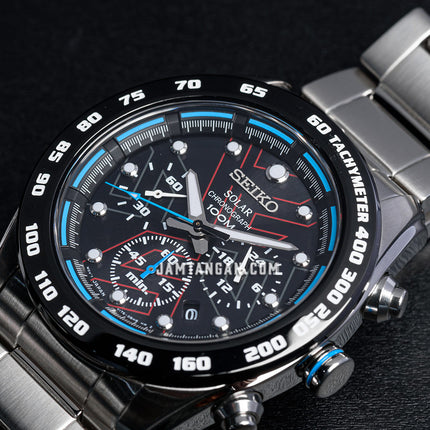 Seiko Solar SSC123P1 Chronograph Black Dial Stainless Steel Strap