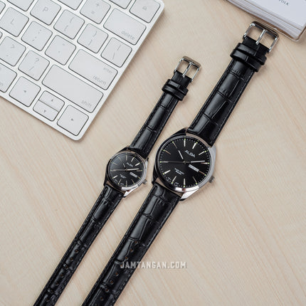 Alba AN8091X1_AJ6195X1 Couple Black Dial Black Leather Strap