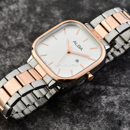 Alba Fashion AH7BZ0X1 Ladies Silver White Dial Dual Tone Stainless Steel Strap