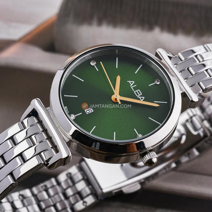 Alba Fashion AH7EN9X1 Ladies Green Dial Stainless Steel Strap