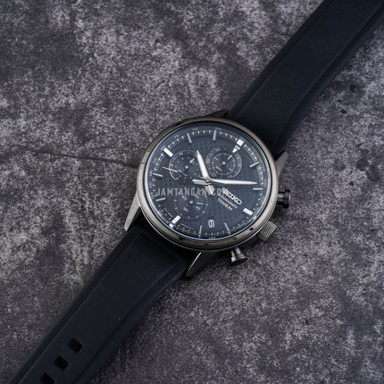 Seiko Chronograph SSB393P1 Titanium Discover More Black Dial Black Silicone Strap