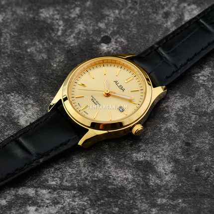 Alba Prestige AH7CG2X1 Ladies Light Champagne Dial Black Leather Strap