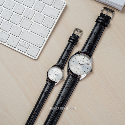 Alba AN8089X1_AJ6193X1 Couple Silver Dial Black Leather Strap