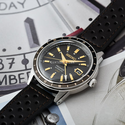 Seiko Presage SSK013J1 Style60s Automatic GMT Brown Dial Brown Leather Strap