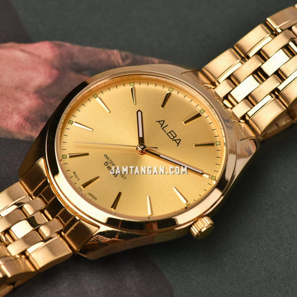 Alba ARX116X1 Men Gold Dial Gold Stainless Steel Strap